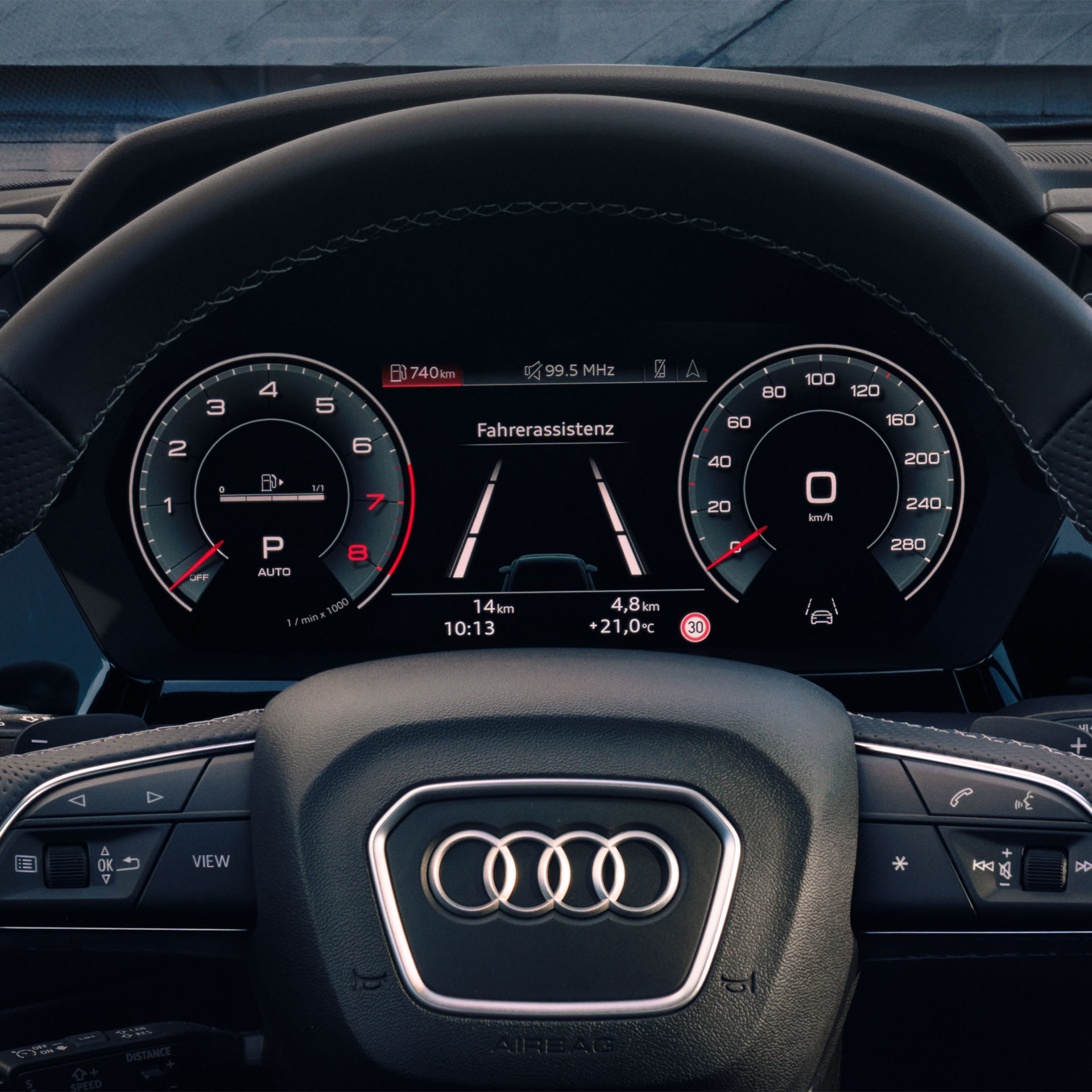 Foto del Audi virtual cockpit del Audi A3 Sedan. 